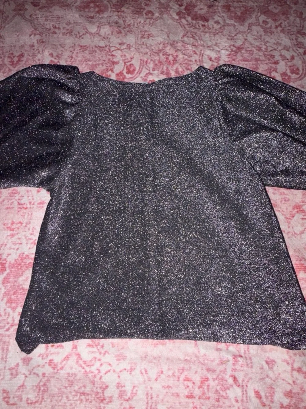 LOFT Metallic Puff-Sleeve Top - Black with Silver Sparkle